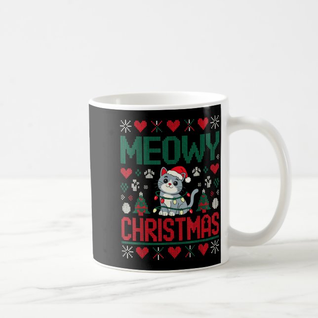 Caneca De Café Funny Meowy Christmas Ugly Xmas Cute Lights Cat Sa (Direita)
