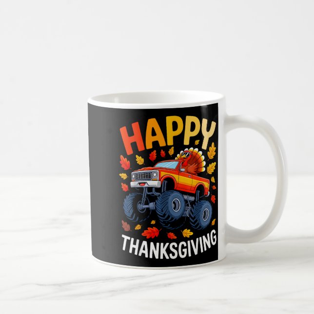Caneca De Café Funny Monster Truck Turkey Happy Thanksgiving For  (Direita)