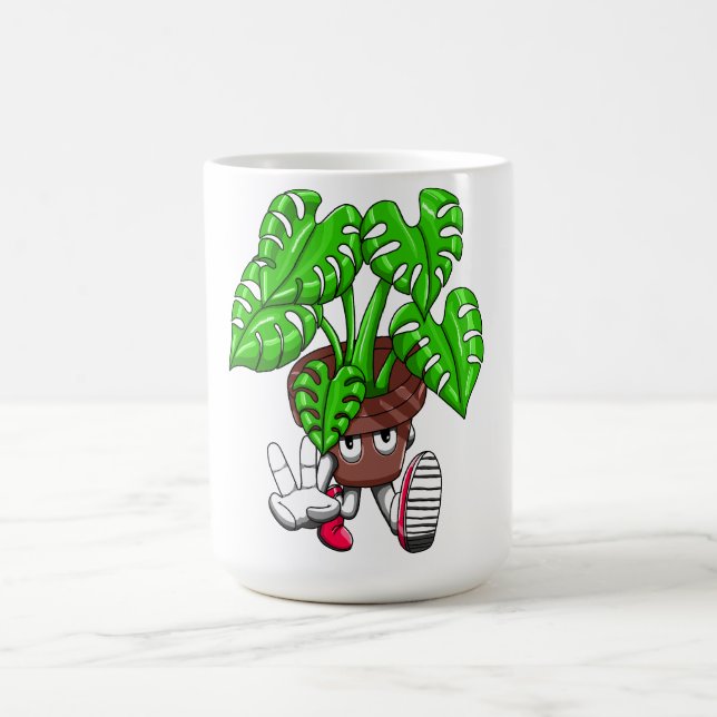 Caneca De Café Funny Monstera Plant Cartoon (Centro)