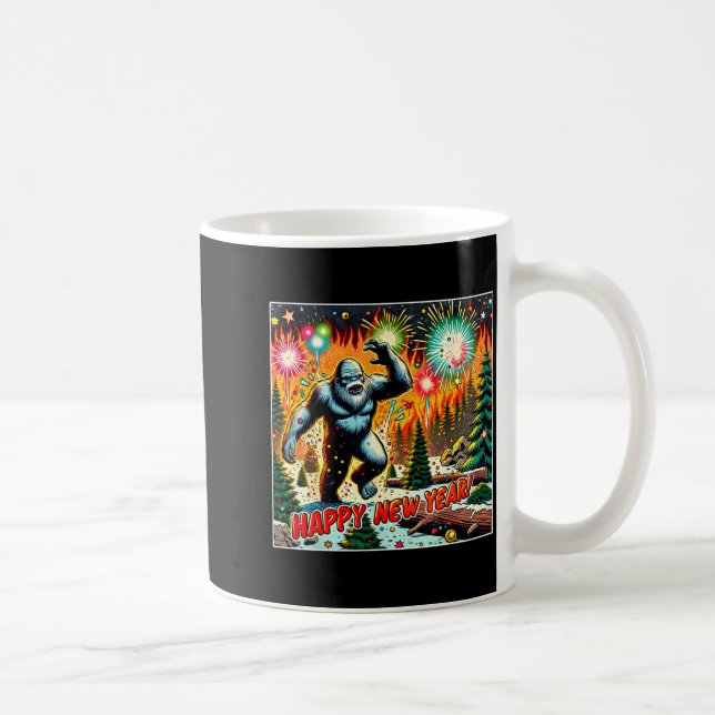 Caneca De Café Funny New Years Eve 2024 Bigfoot And Fireworks Hum (Direita)