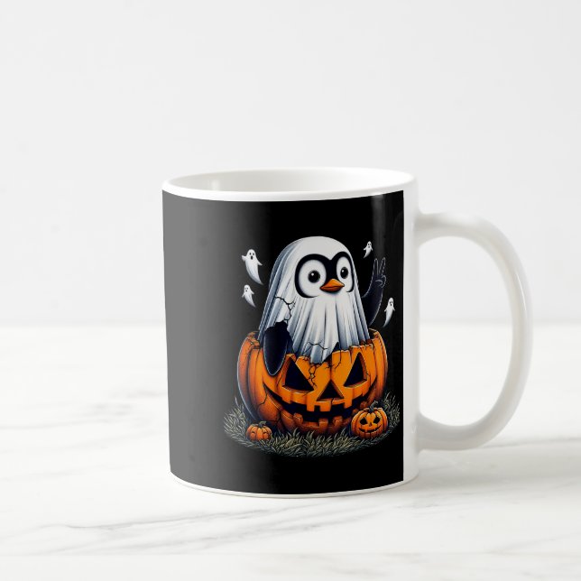 Caneca De Café Funny Penguin Boo Halloween Ghost Womens Mens Kids (Direita)