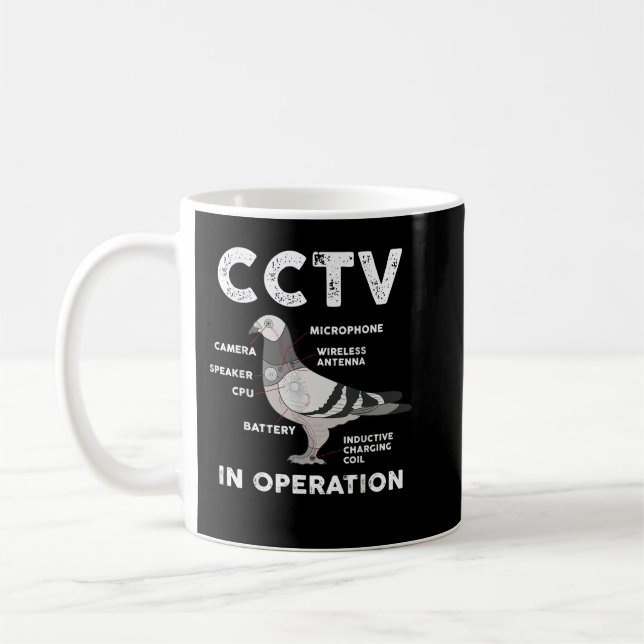 Caneca De Café Funny Pigeon Anatomy Birds Flies and Spies CCTV In (Esquerda)