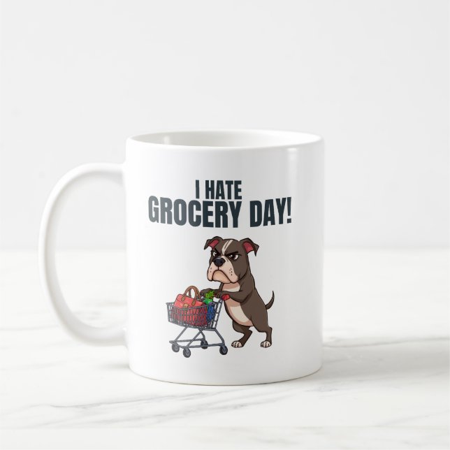 Caneca De Café Funny Pitbull Grocery Shopping Cartoon  (Esquerda)