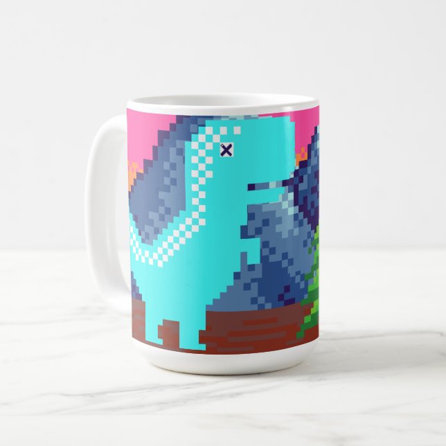 Caneca De Café Funny Pixel Gamer Pixelated- Dinosaur Illustration (Frente Esquerda)