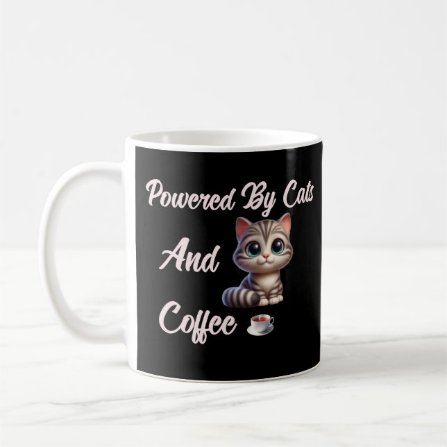 Caneca De Café Funny Powered By Cats & Coffee (Esquerda)