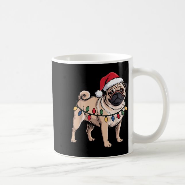 Caneca De Café Funny Pug Christmas Santa Hat Xmas Lights  (Direita)
