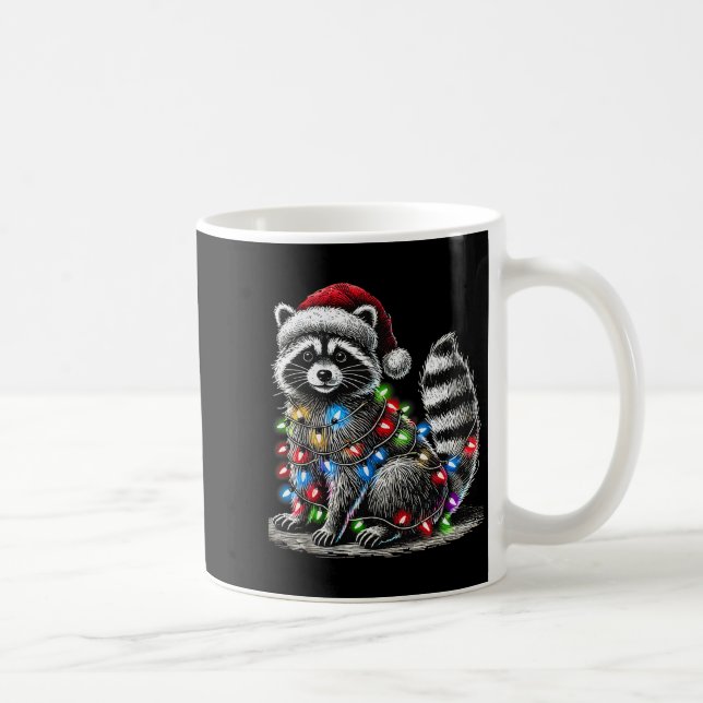 Caneca De Café Funny Raccoon Santa Hat Christmas Tree Lights Paja (Direita)