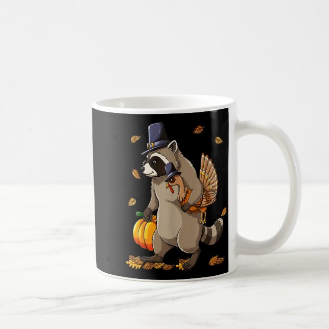 Caneca De Café Funny Raccoon Turkey Pumpkin Thanksgiving Gift Men (Direita)
