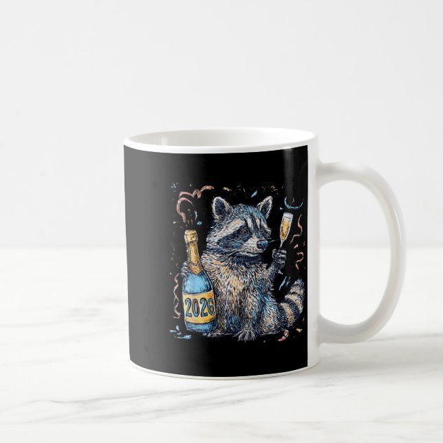 Caneca De Café Funny Raccoon With Champagne Disco Ball New Years  (Direita)