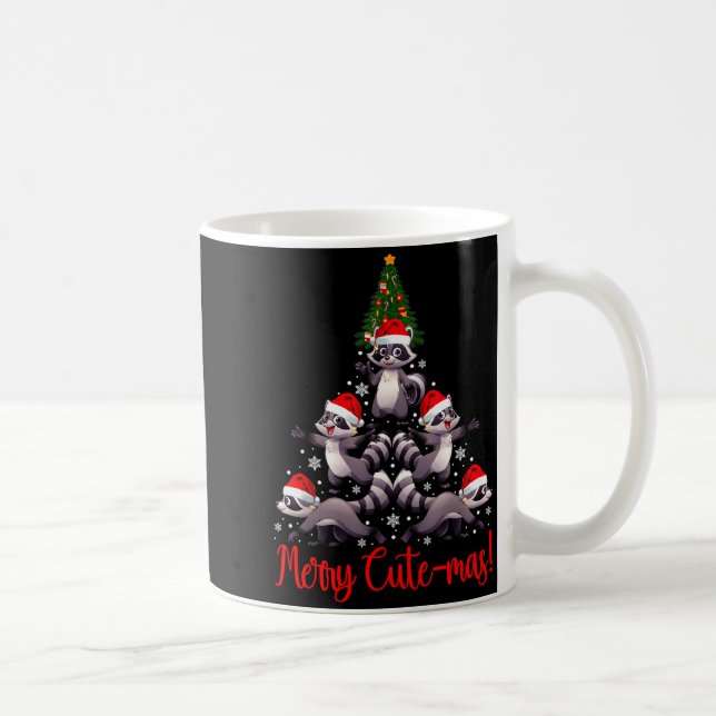Caneca De Café Funny Racoon Merry Cute-mas Racoon Family Christma (Direita)