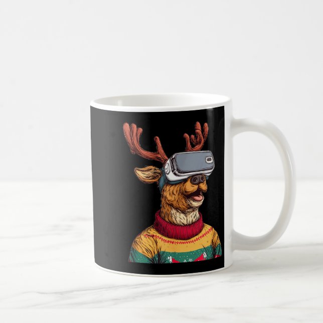 Caneca De Café Funny Reindeer In Christmas Sweater And Vr Headset (Direita)