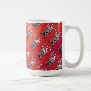 Caneca De Café Funny Reindeer Pattern on Red