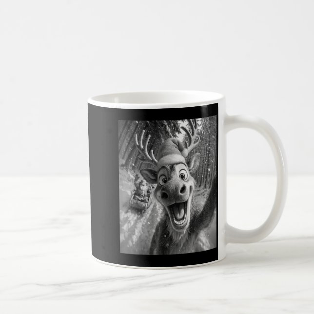 Caneca De Café Funny Reindeer Selfie Santa Merry Christmas Men Wo (Direita)