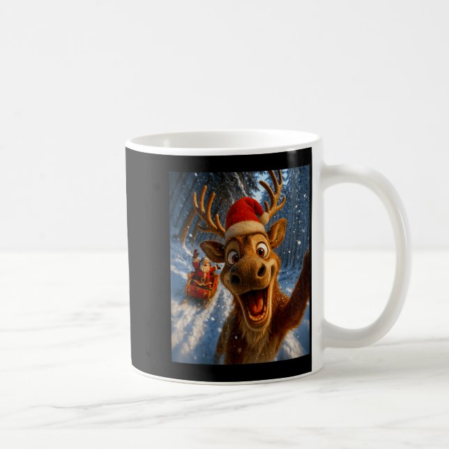 Caneca De Café Funny Reindeer Selfie Santa Merry Christmas Men Wo (Direita)