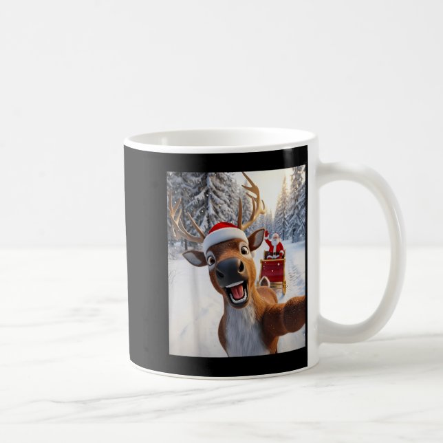 Caneca De Café Funny Reindeer Selfie Santa Merry Christmas Men Wo (Direita)