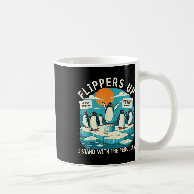 Caneca De Café Funny Resiste Pinguins Protestando Contra Tarifas (Direita)