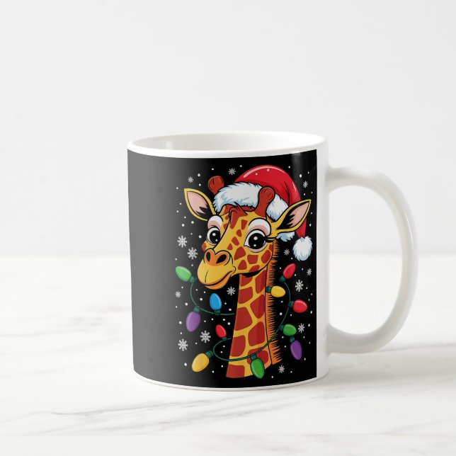 Caneca De Café Funny Retro Giraffe Lover Santa Hat Christmas Ligh (Direita)
