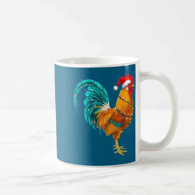 Caneca De Café Funny Rooster Chicken Santa Christmas Lights Farme (Direita)
