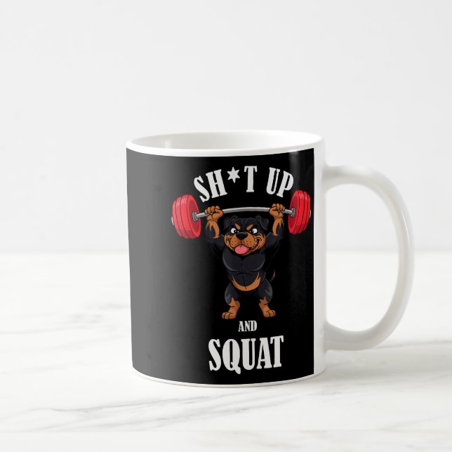 Caneca De Café Funny Rottweiler Fitness Squating Workout Weightli (Direita)