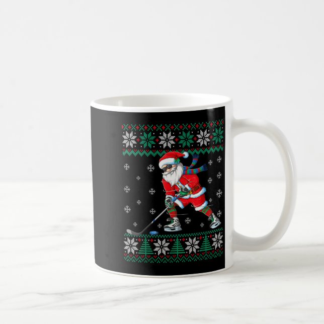 Caneca De Café Funny Santa Claus Christmas Ice Hockey Ugly Sweate (Direita)