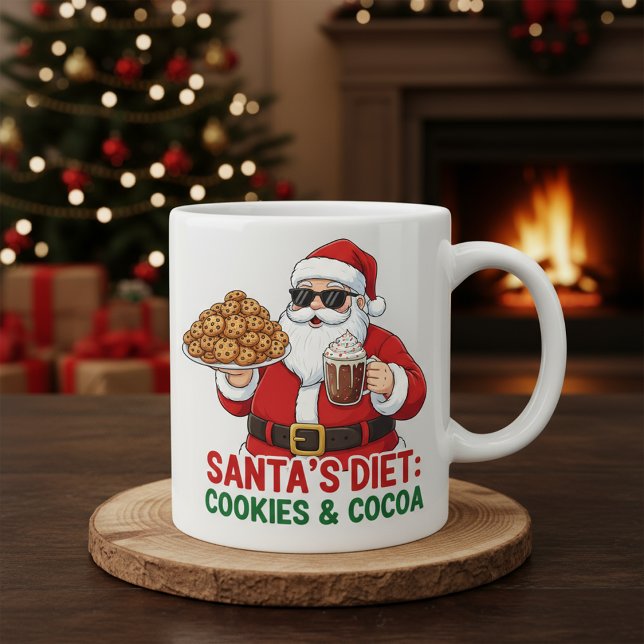Caneca De Café Funny Santa Mug – Santa’s Diet: Cookies & Cocoa (Criador carregado)