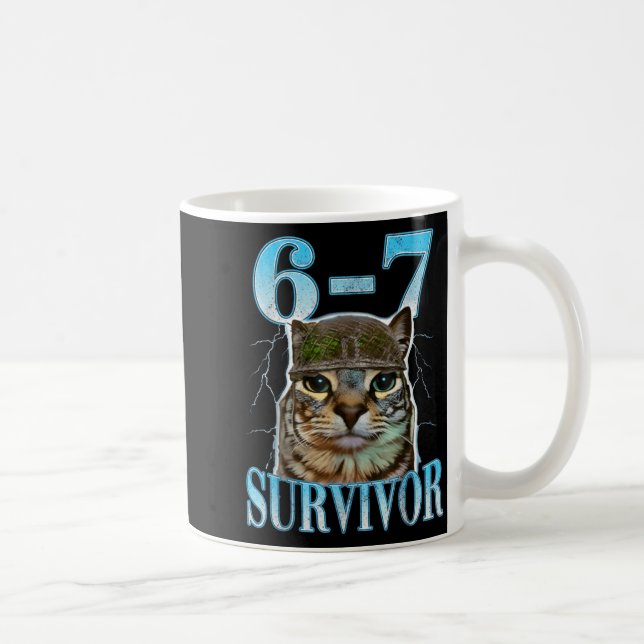 Caneca De Café Funny Saying 67 Cats Tummy Ache Survivor Cat Meme  (Direita)