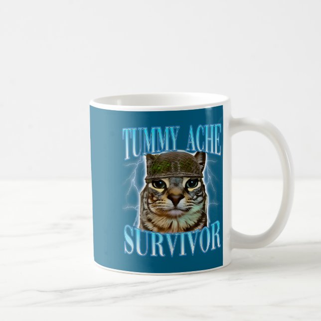 Caneca De Café Funny Saying Cats Tummy Ache Survivor Cat Meme Hum (Direita)