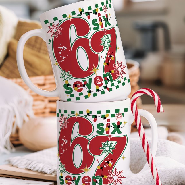 Caneca De Café Funny Six Seven 67 6 7 Meme Fun Christmas 15 oz (Funny Christmas six seven 67 6 7 meme trendy retro Xmas santa lights holiday humor coffee mug gift)