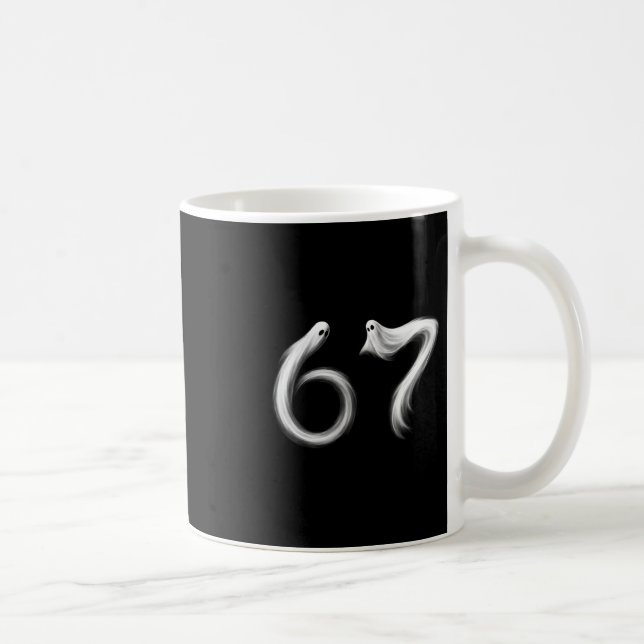 Caneca De Café Funny Six Seven 6 7 Meme 67 Design Ghost Halloween (Direita)
