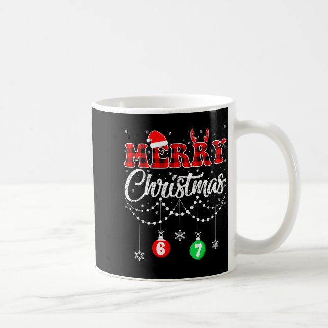 Caneca De Café Funny Six Seven Merry Christmas Pajamas Red Plaid  (Direita)