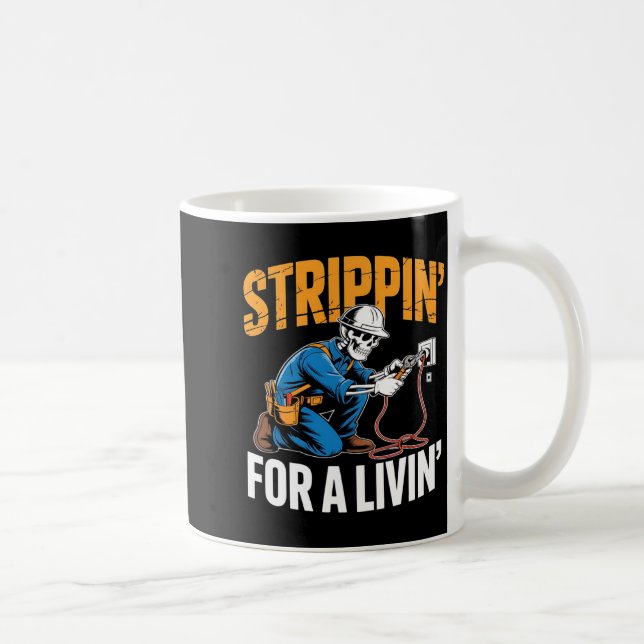 Caneca De Café Funny Skeleton Electrician N For A Livin Long Slee (Direita)