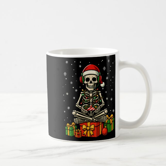 Caneca De Café Funny Skeleton Game Controller Xmas Lights Men Wom (Direita)