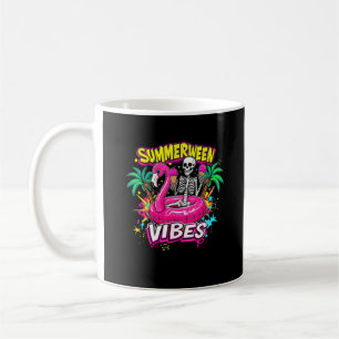 Caneca De Café Funny Skeleton Summerentre Vibes Flamingo Piscina 