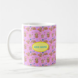 Caneca De Café Funny Sloth Hearts Floral Pink Padrão | Adicionar