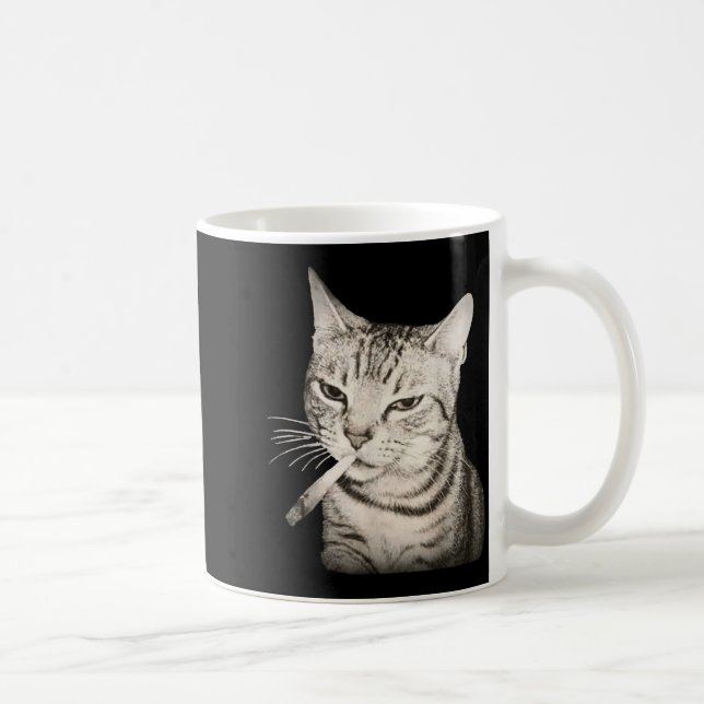 Caneca De Café Funny Smoking Cat Cigarette Kitty Gen Z Meme  (Direita)