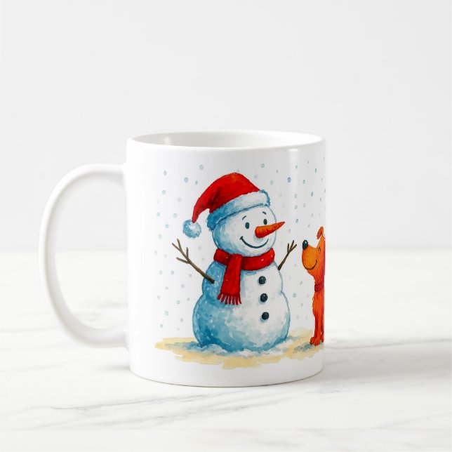 Caneca De Café Funny Snowman and Dog Winter (Esquerda)