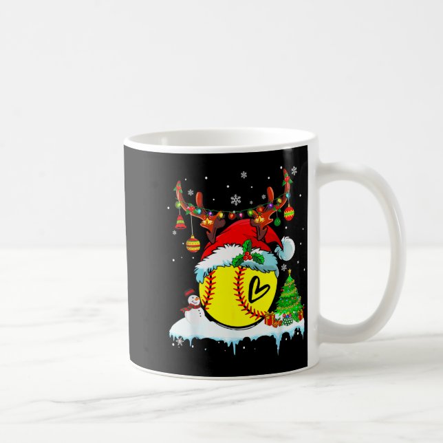 Caneca De Café Funny Softball Christmas Reindeer Santa Hat Lights (Direita)