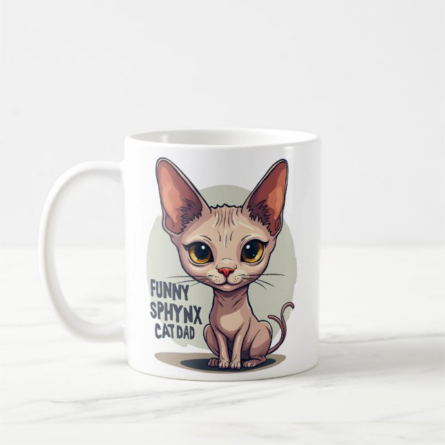 Caneca De Café Funny Sphynx Cat Dad Cartoon Art (Esquerda)