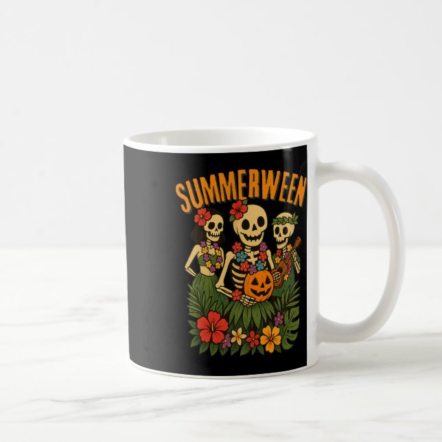 Caneca De Café Funny Summerween Skeletons Luau Party Halloween Be (Direita)