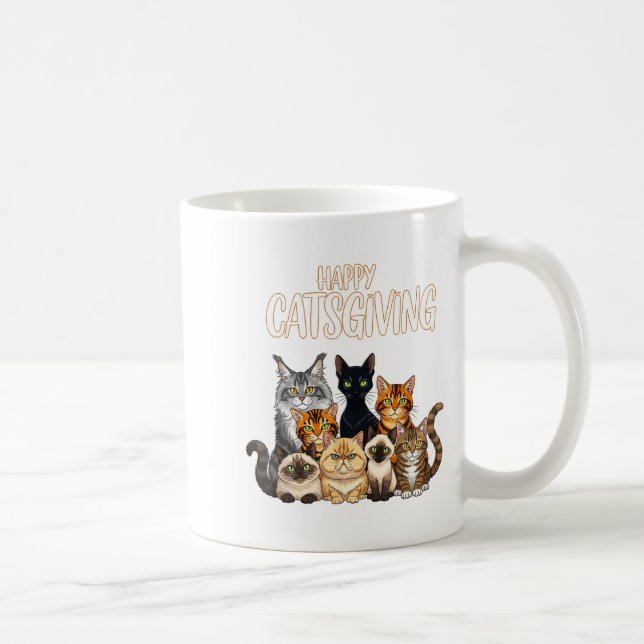 Caneca De Café Funny Thanksgiving Cat Lovers Gift Happy Catsgivin (Direita)