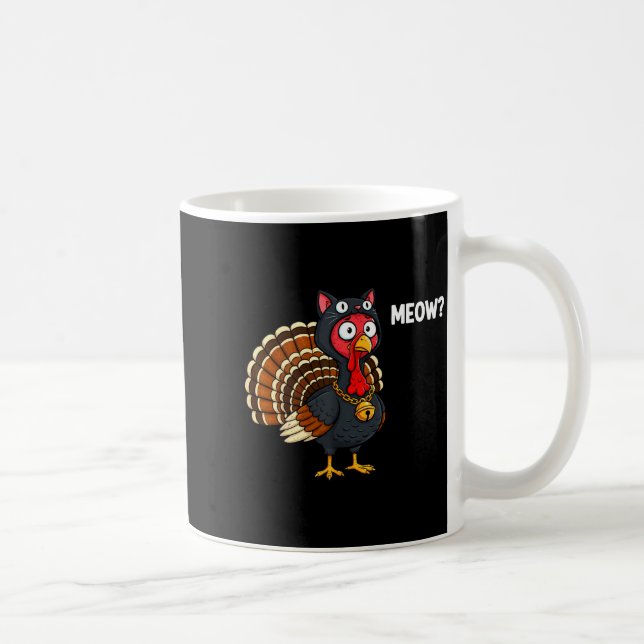 Caneca De Café Funny Thanksgiving Turkey Meow Cat Disguise Men Wo (Direita)
