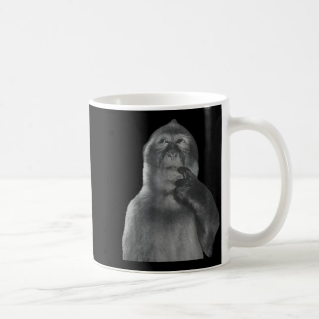 Caneca De Café Funny Thinking Monkey Meme Curious Ape Brainrot  (Direita)