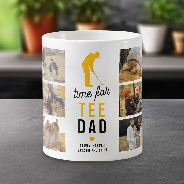 Caneca De Café Funny Time For Tee Photo Collage Golfer (Criador carregado)