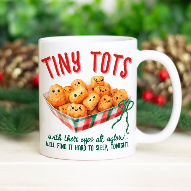 Caneca De Café Funny Tiny Tater Tots Holiday Humor Christmas Gift (Funny Tiny Tots saying watercolor Christmas tater tots saying quote modern cute holiday humor gift )