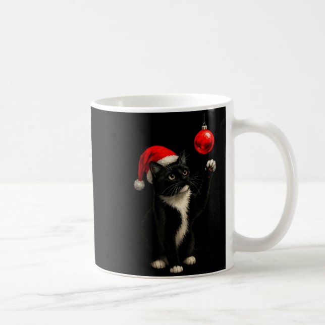 Caneca De Café Funny Tuxedo Bauble Cat Santa Hat Red Xmas Christm (Direita)