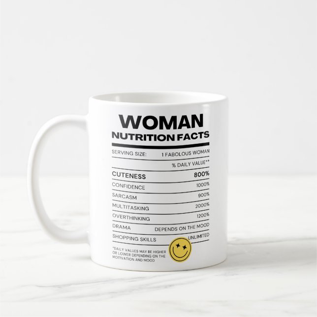 Caneca De Café Funny Woman Nutrition Facts (Esquerda)