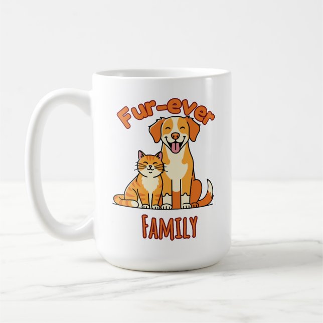 Caneca De Café Fur‑ever Family – Funny Cat and Dog Lover (Esquerda)