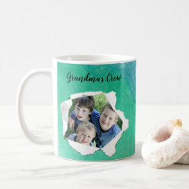 Caneca De Café Furo de Papel Personalizado Foto Azul Verde Aquare