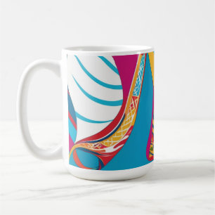 Caneca De Café Fusão Abstrata de Batik Tropical Vibrante Folhas