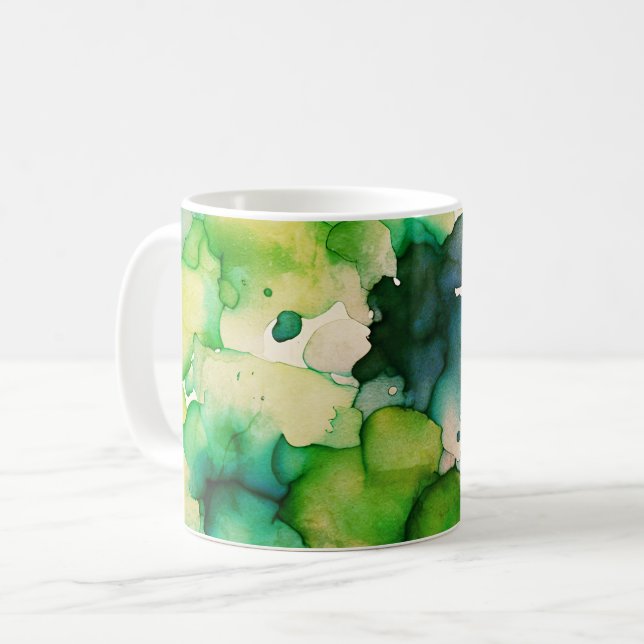 Caneca De Café Fusão de Aquarela Verde (Frente Esquerda)